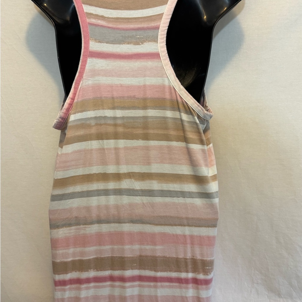 C-139 Splendid White Pink‎ & Tan Stripe Racer Back Sleeveless Maxi Dress Size L - Picture 9 of 12